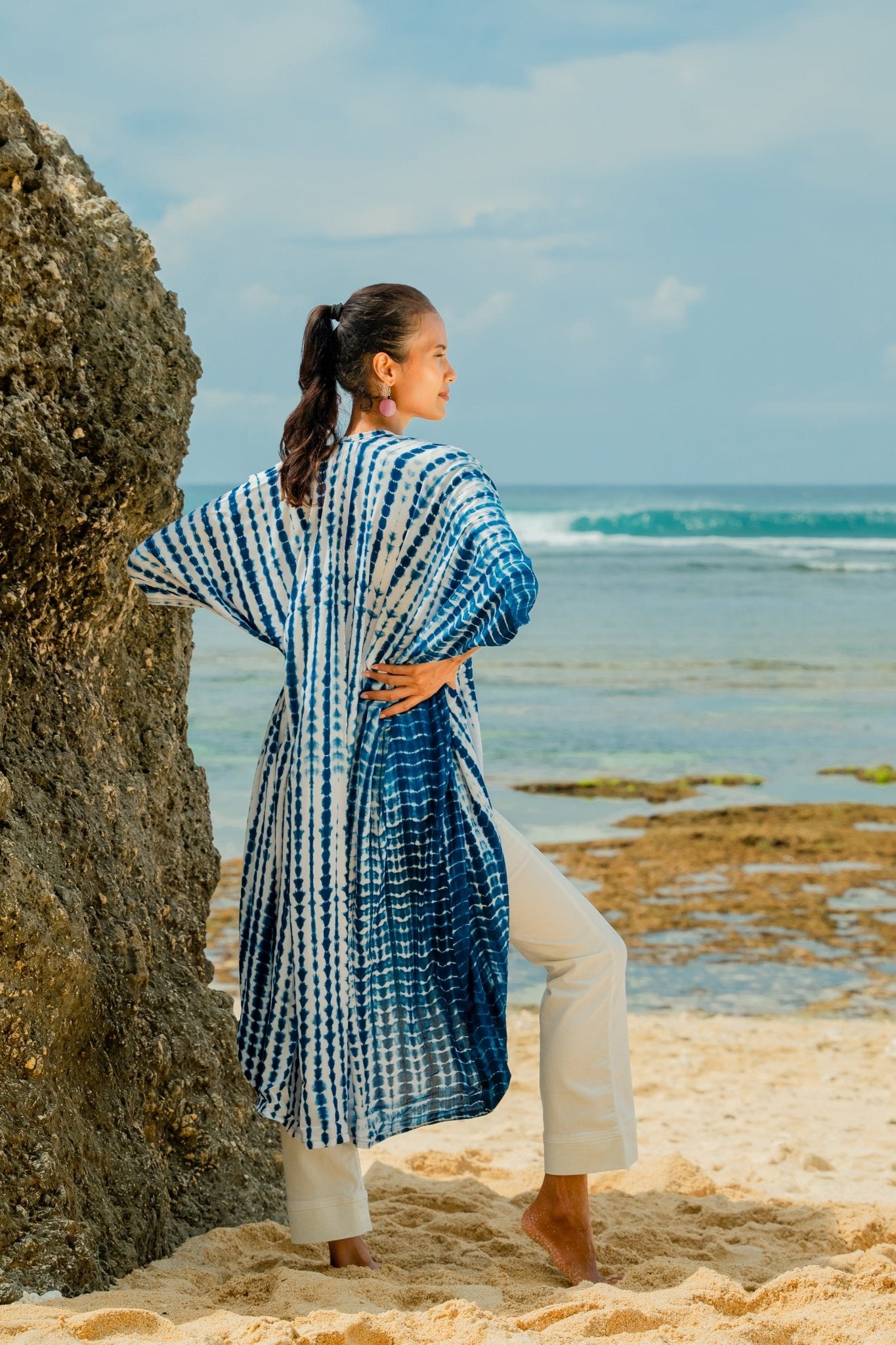 Bone Tie Dye Kimono- Navy & White - Best Life Apparel