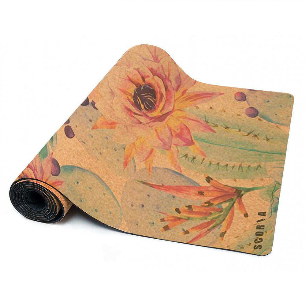 Yoga mat with floral design on a white background