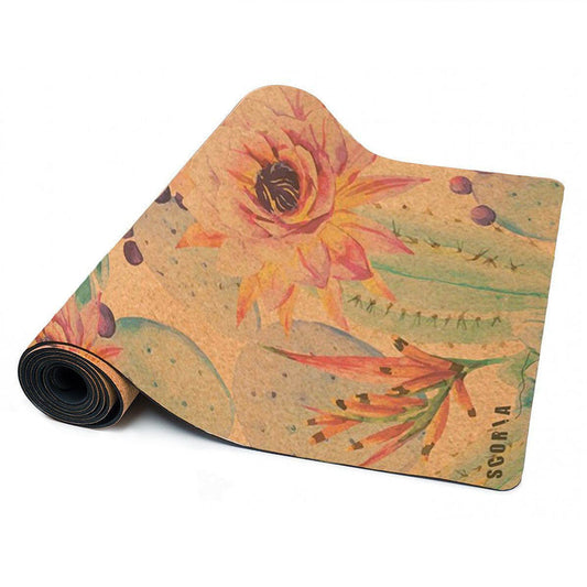 Yoga mat with floral design on a white background