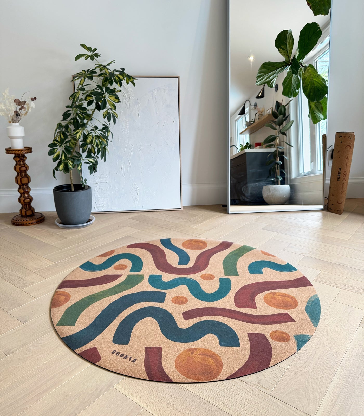 Brush Strokes Round Cork Yoga & Meditation Mat | Multi-use | 47" dia - Best Life Apparel