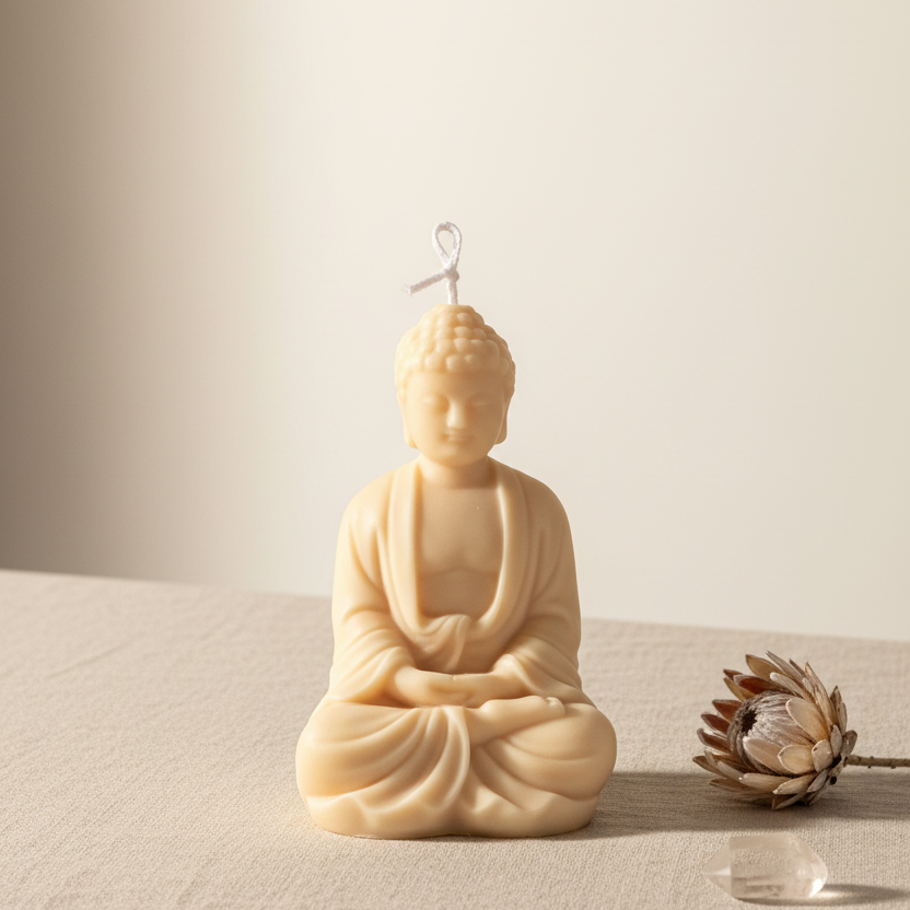 Buddha CandCream ivory Buddha meditation candle sculptural soy wax — Estelle Studio artisan spiritual candle, decorative home accent candle Canadale — Hero