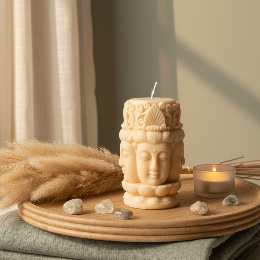 Buddha Face Soy Pillar Candle | Meditation Home Decor - Best Life Apparel