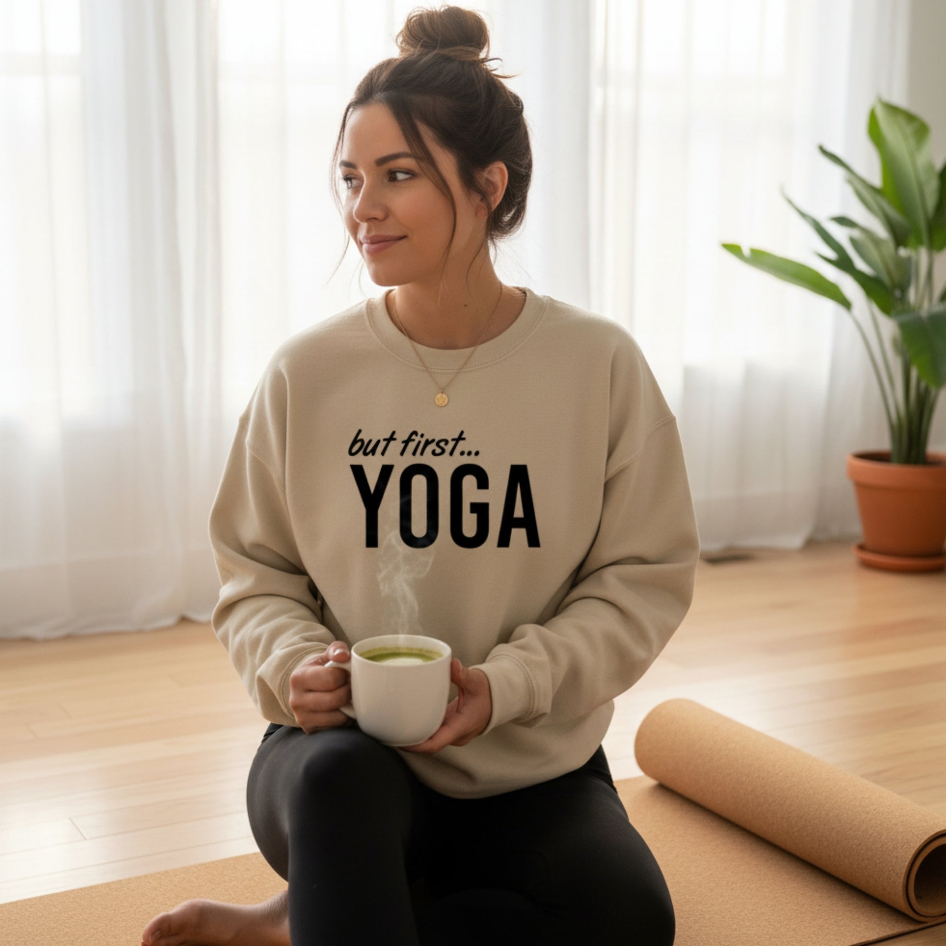 Women's yoga crewneck sweatshirt — the cozy off-the-mat essential for the woman whose whole personality is yoga and she's completely fine with that