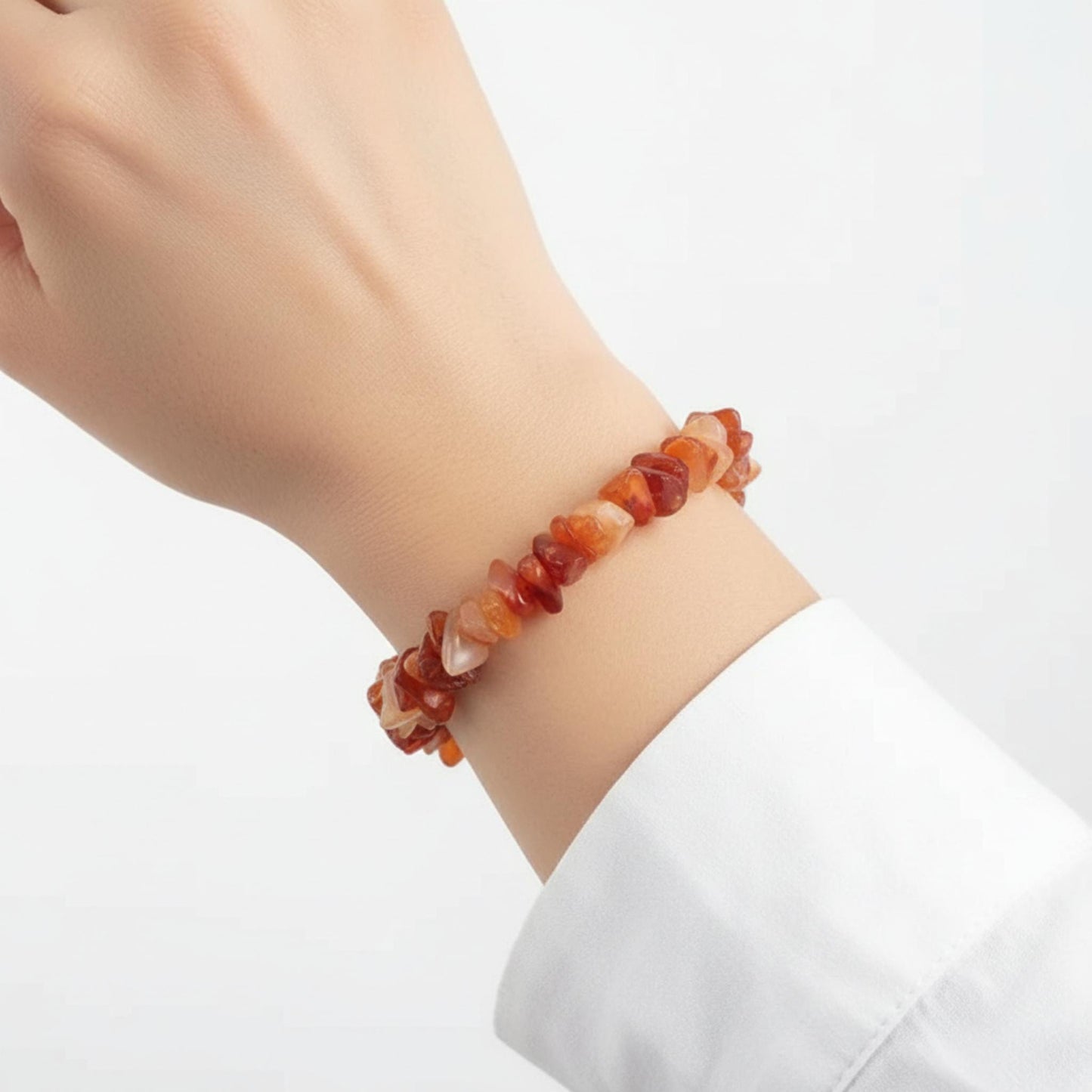 Carnelian crystal chip bracelet for Sacral Chakra energy and confidence — ethically sourced gemstone jewelry