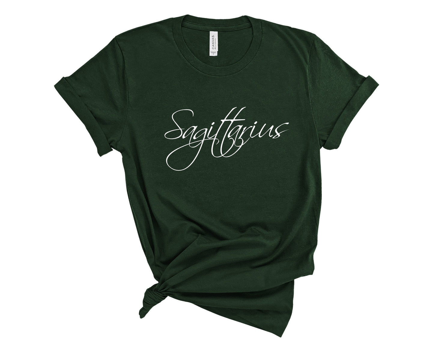 Astrology-loving women's Sagittarius t-shirt for zodiac enthusiasts and daily wear in dark green