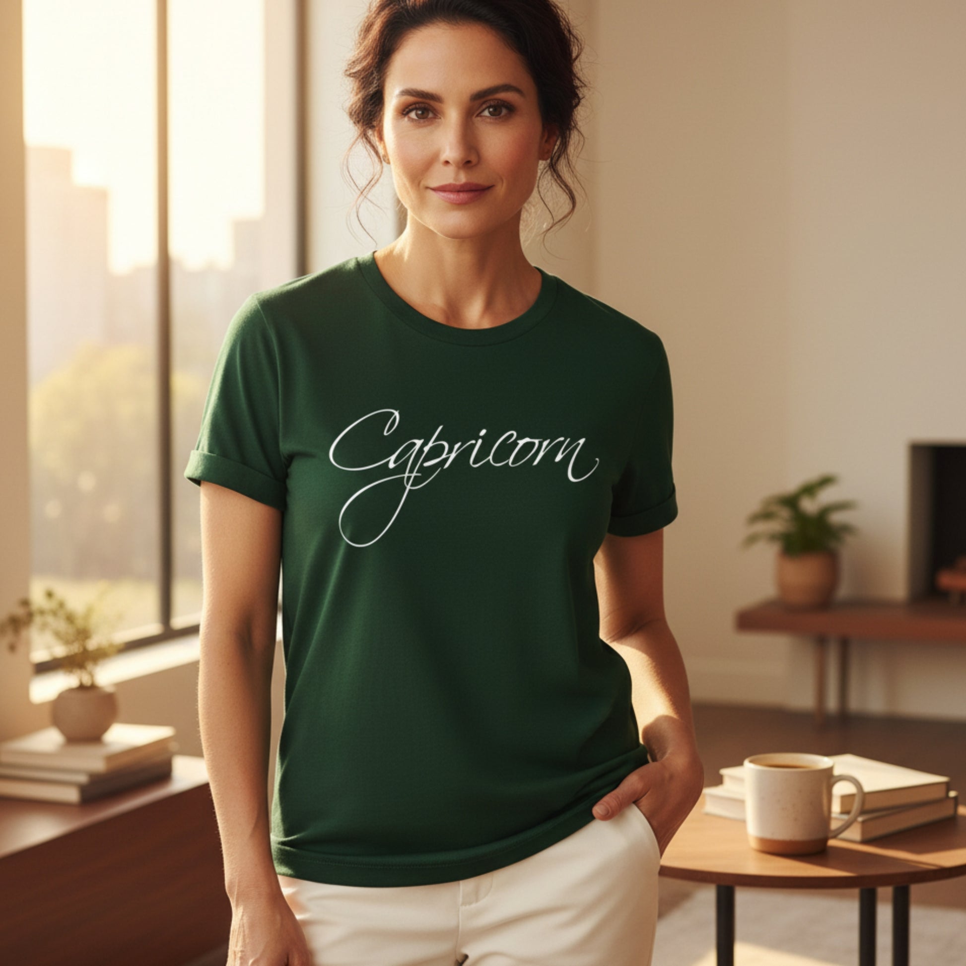 Women's Capricorn earth sign t-shirt — ambitious, disciplined, unstoppable — December January birthday gift for her