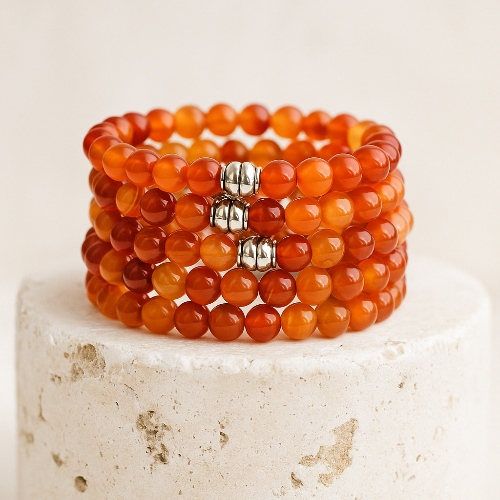 Carnelian gemstone beaded bracelets — stone of creativity crystal bracelet handcrafted in Canada