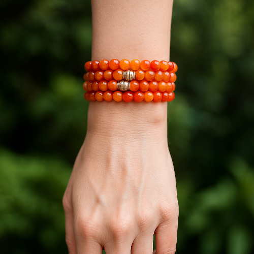 Carnelian gemstone stretch bracelet for women — orange crystal bead bracelet for creativity and motivation