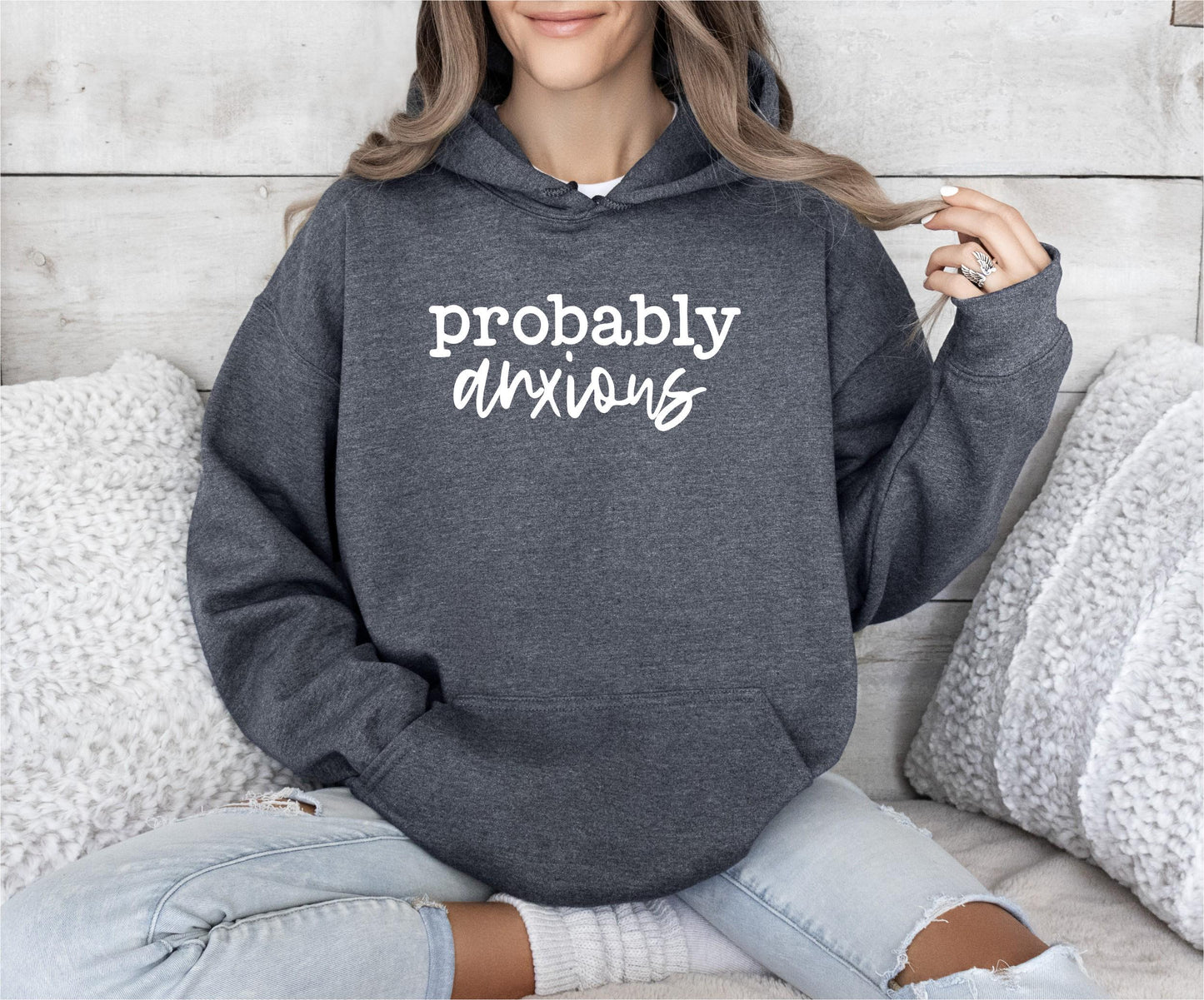 Women's mental health awareness hoodie with funny and humorous graphic print in grey
