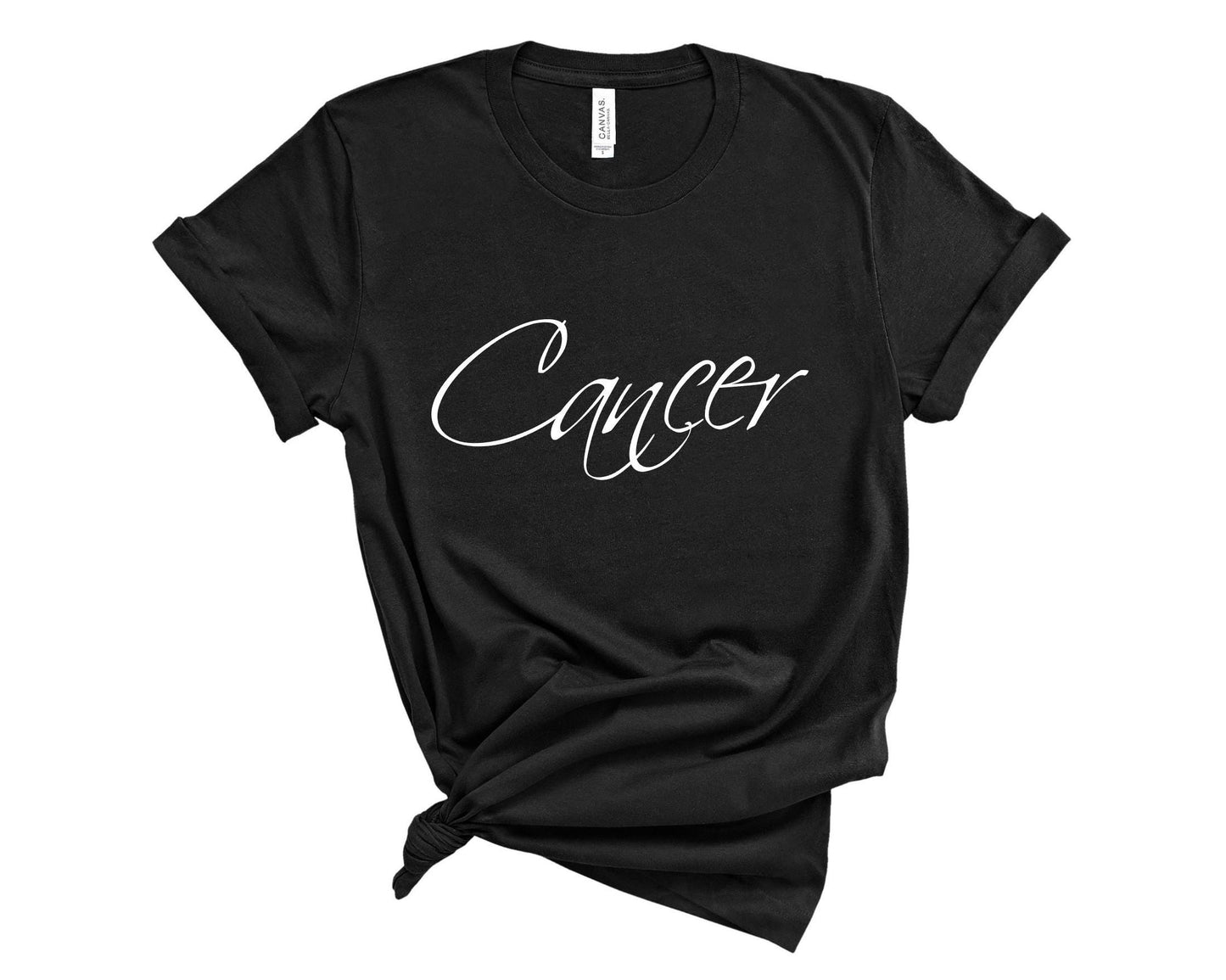 Cancer zodiac t-shirt in soft breathable fabric for casual everyday wear in black