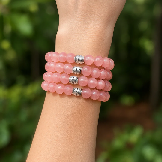 Cherry Quartz gemstone bracelet for emotional healing — pink crystal bead bracelet for women