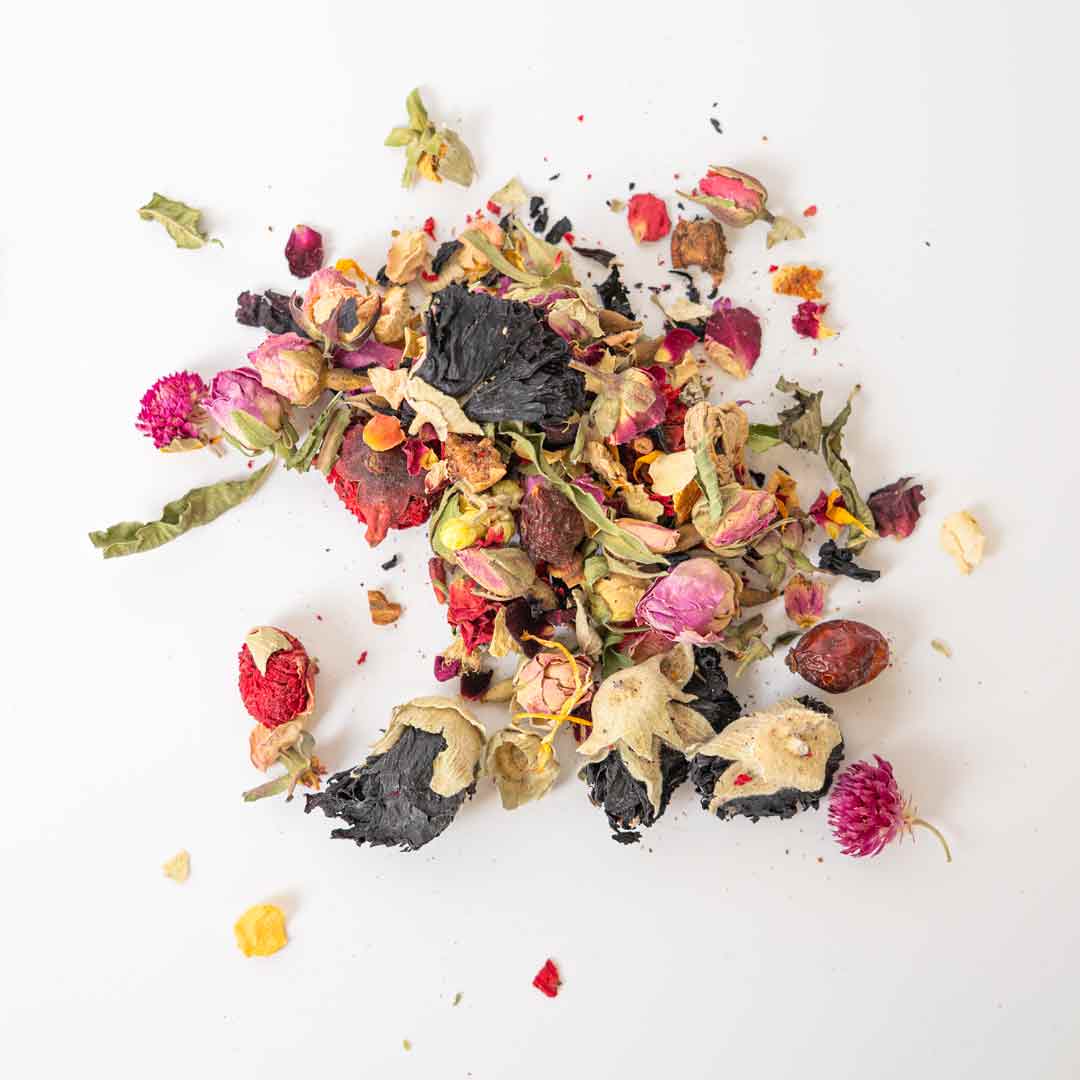 Loose leaf clear mind tea blend by Rayhana Organics — dried herbs for cognitive wellness and clarity