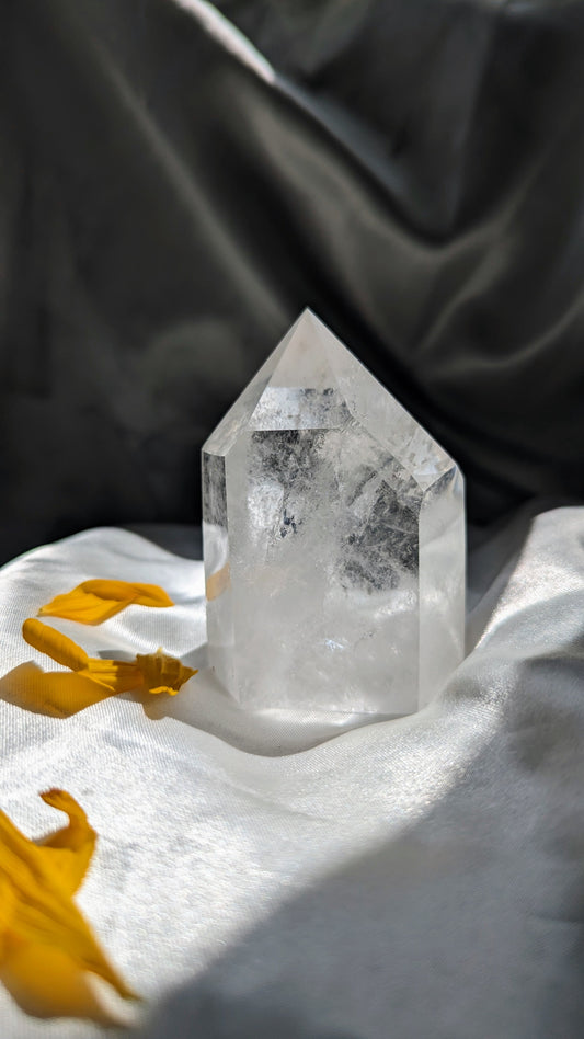 Powerfully amplifying clear quartz tower for energy amplification and intention setting