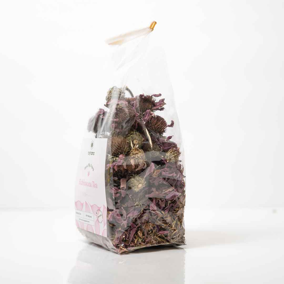 Dried echinacea coneflower loose leaf tea by Rayhana Organics — traditional herbal remedy for natural immunity