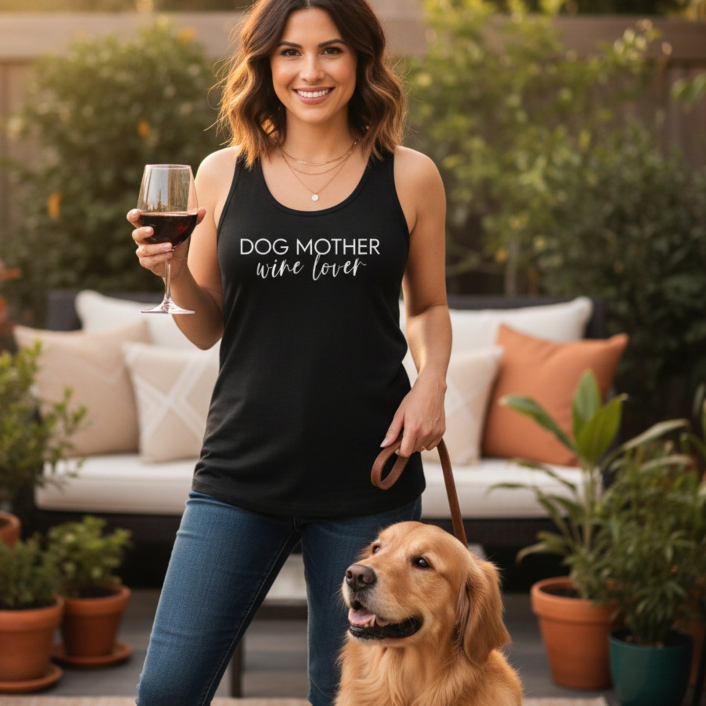 Women's Dog Mother Wine Lover racerback tank — funny dog mom gift for women, dog lover tank top for her