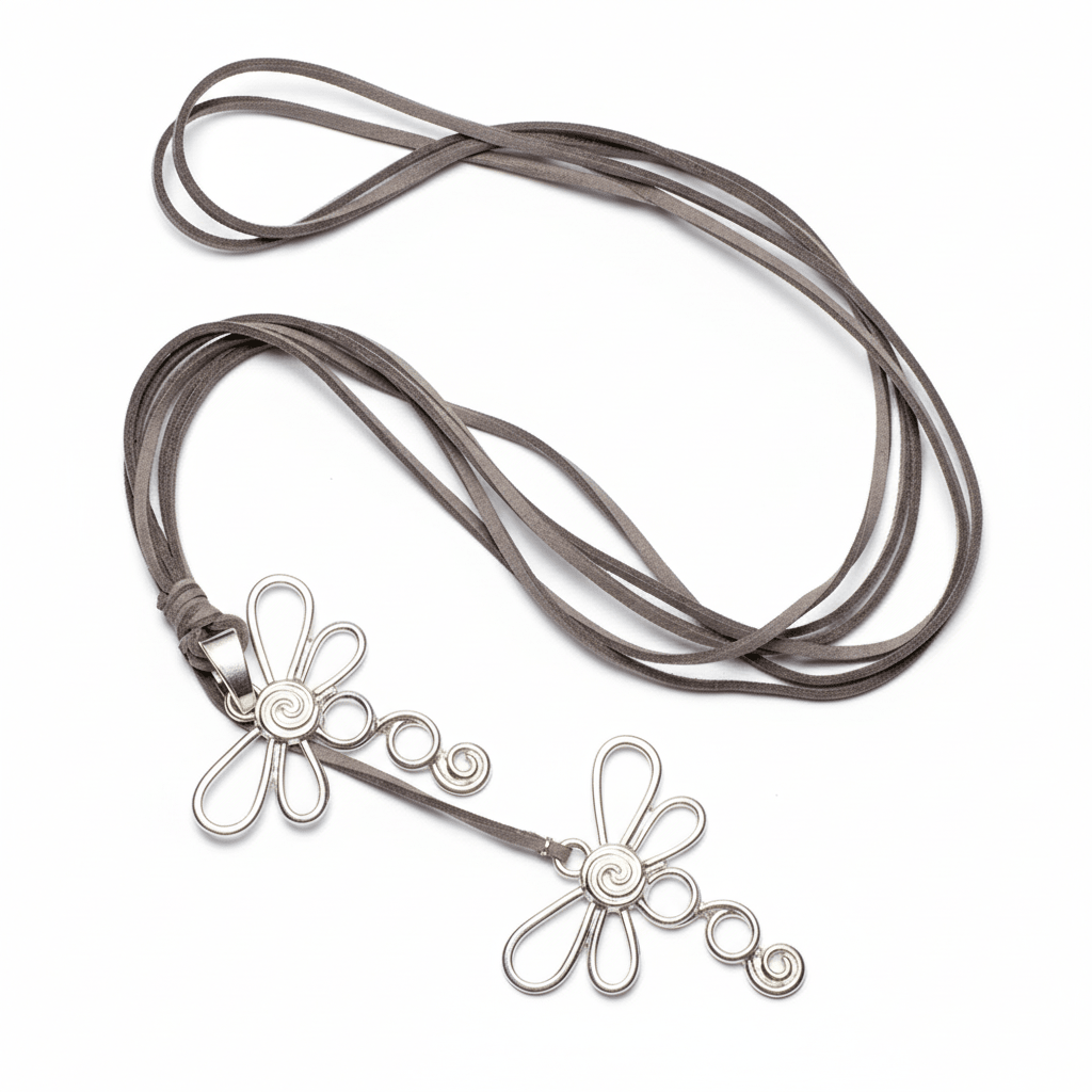 Double Dragonfly Necklace On Suede In Silver Plate - Best Life Apparel