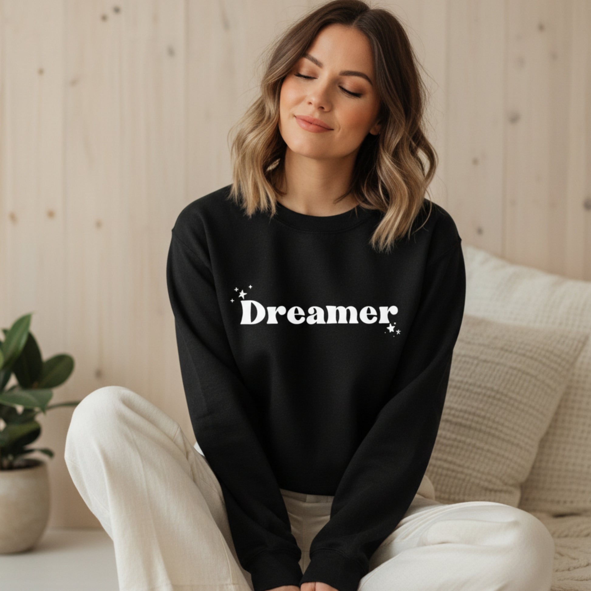 omen's Dreamer crewneck sweatshirt — inspirational graphic sweatshirt gift for women who think big and chase bigger