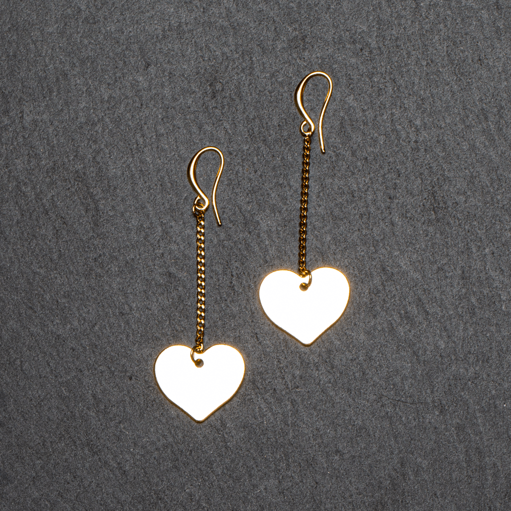 Drop Chain Heart Earring In Gold Plate - Best Life Apparel
