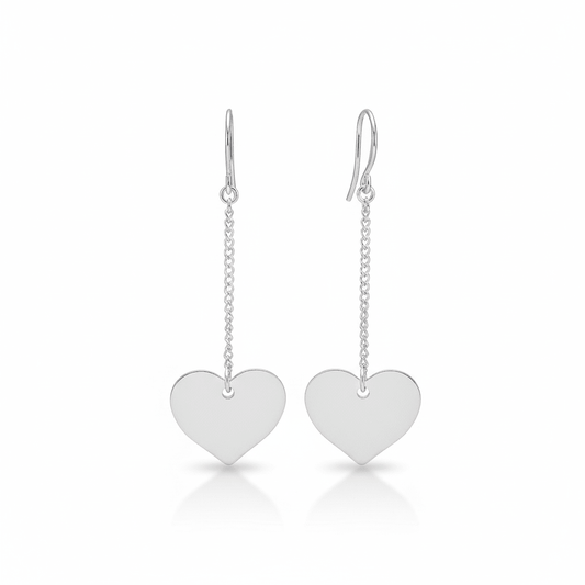 Drop Chain Heart Earring In Silver Plate - Best Life Apparel