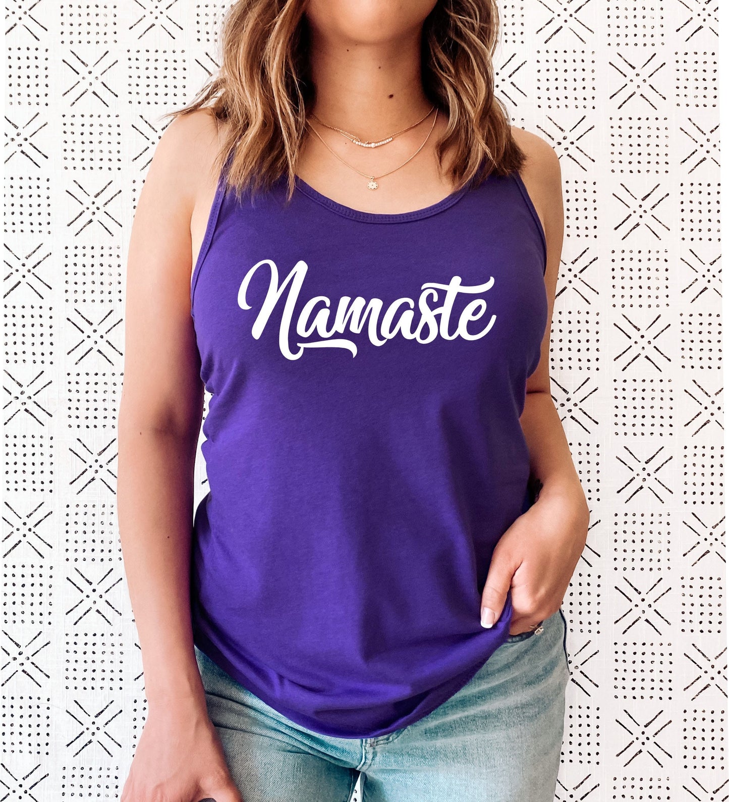 Timeless Namaste racerback tank top as a perfect gift for yoga enthusiasts
in purple