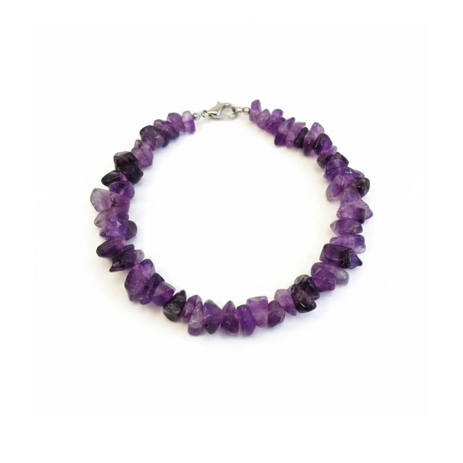 Amethyst crystal chip bracelet for Third Eye and Crown Chakra healing — ethically sourced gemstone jewelry
