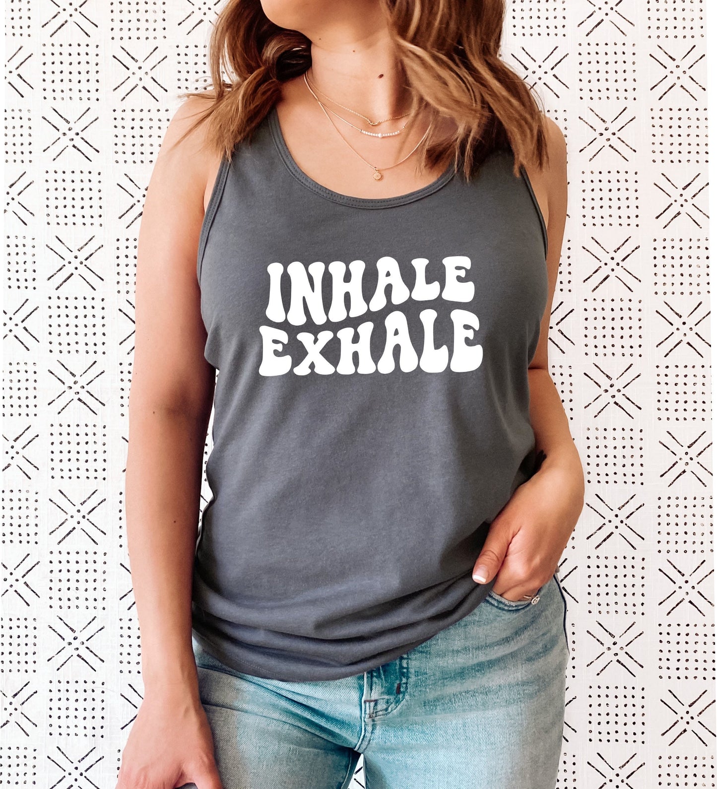 Mindful women's yoga tank top for breathwork, meditation and active living in dark grey