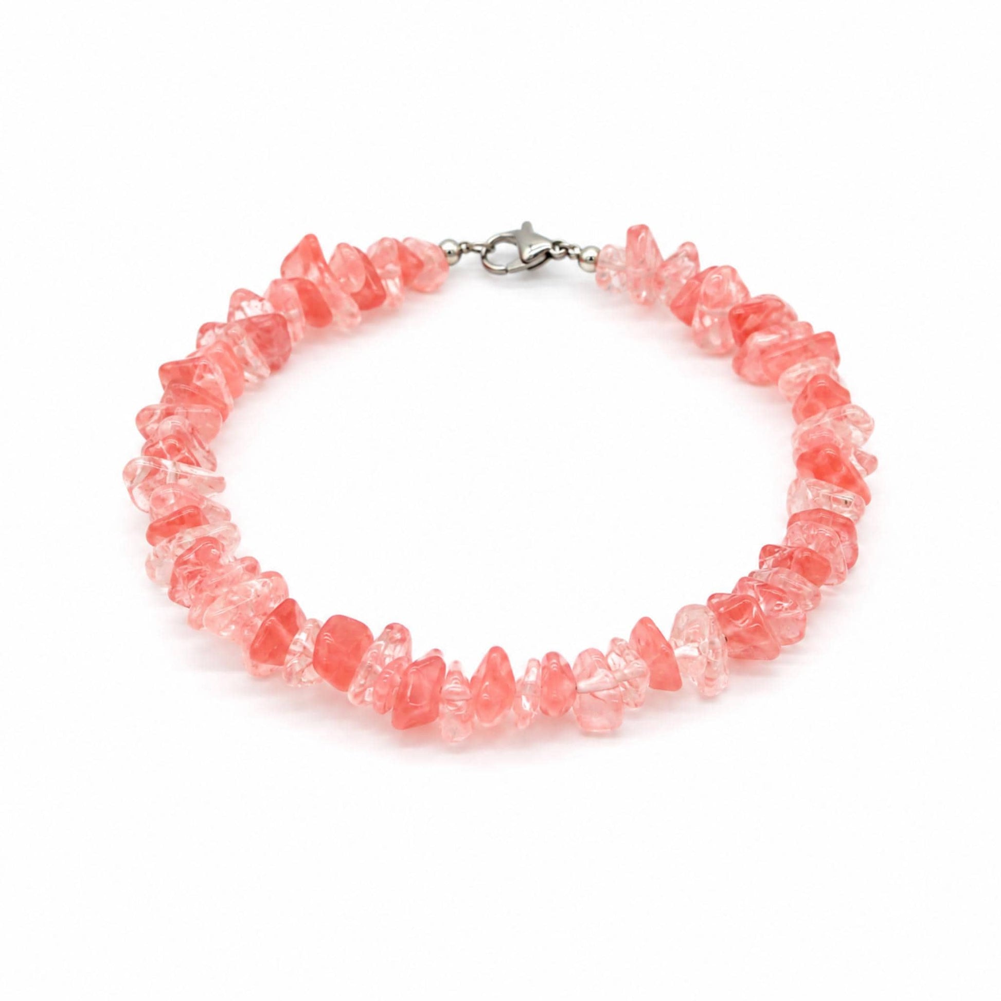 Cherry Quartz crystal chip bracelet for Heart Chakra self-love and emotional healing — ethically sourced gemstone jewelry