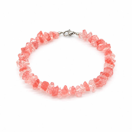 Cherry Quartz crystal chip bracelet for Heart Chakra self-love and emotional healing — ethically sourced gemstone jewelry