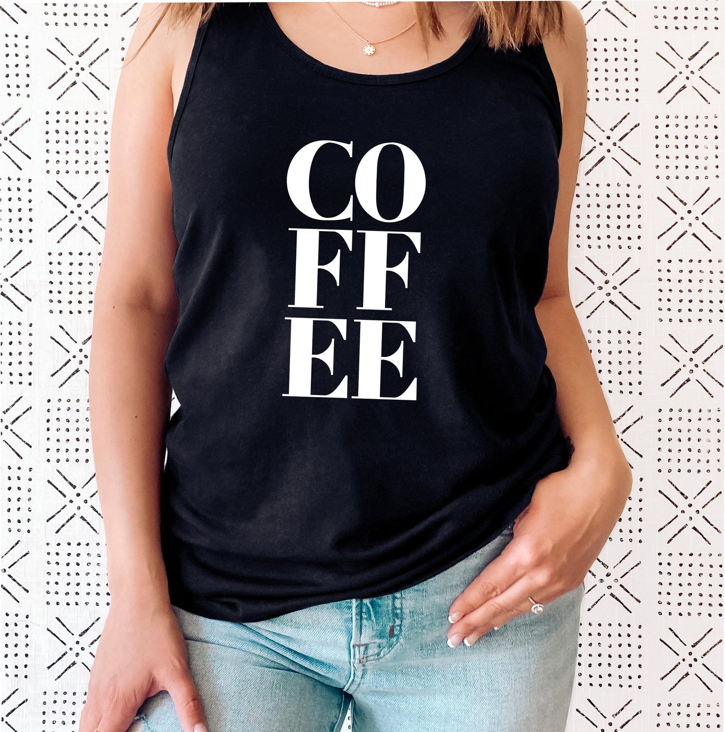 Funny coffee lover's racerback tank top as a perfect gift for coffee enthusiasts in black