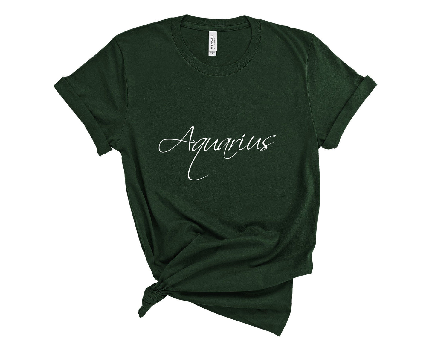 Aquarius zodiac t-shirt as a perfect birthday gift for Aquarius women in dark green