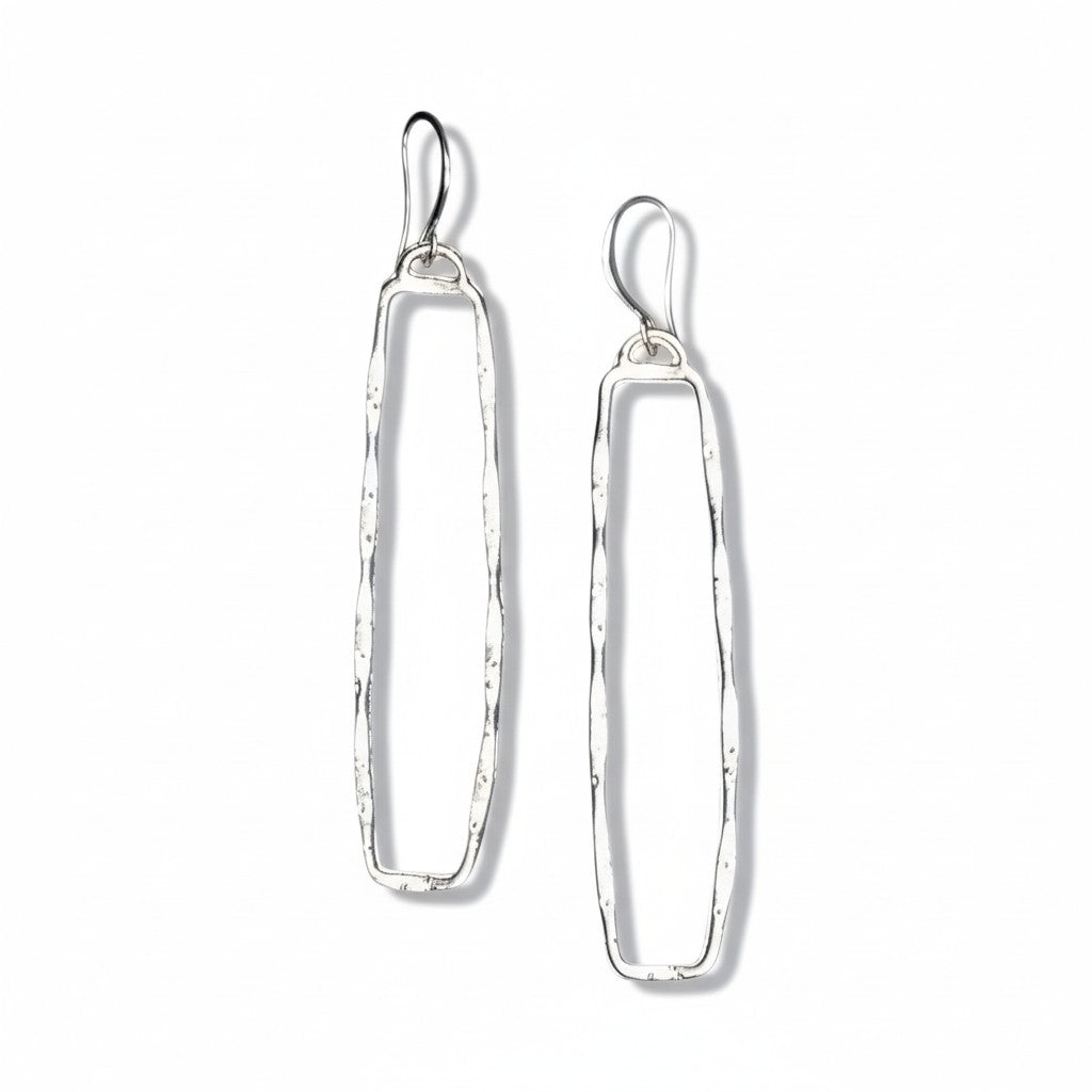 Silver plate rectangular drop earrings geometric minimalist jewelry hand hammmered in Bali Indonesia