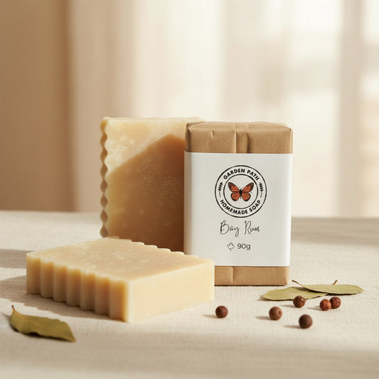 Bay rum natural bar soap handmade in Canada — cold process men's soap with cedarwood, patchouli and citrus fragrance, 90g