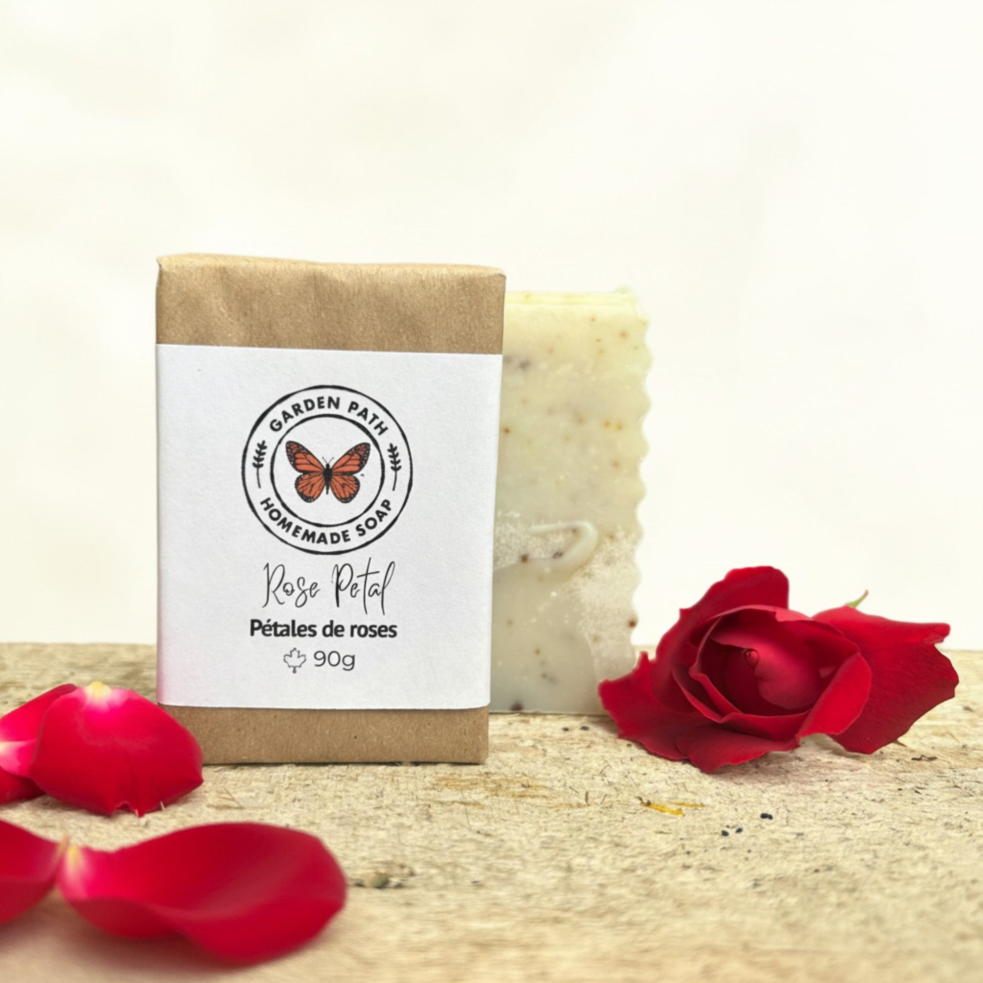 All natural rose petal soap bar with real roses — small batch handmade soap gift for women, artisan soap Canada