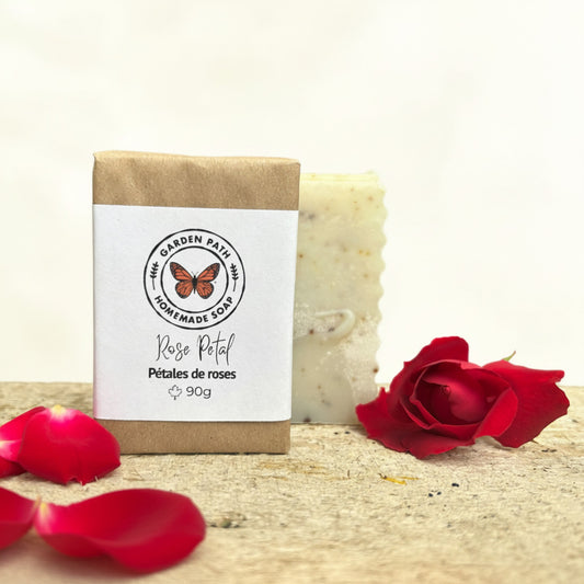 All natural rose petal soap bar with real roses — small batch handmade soap gift for women, artisan soap Canada