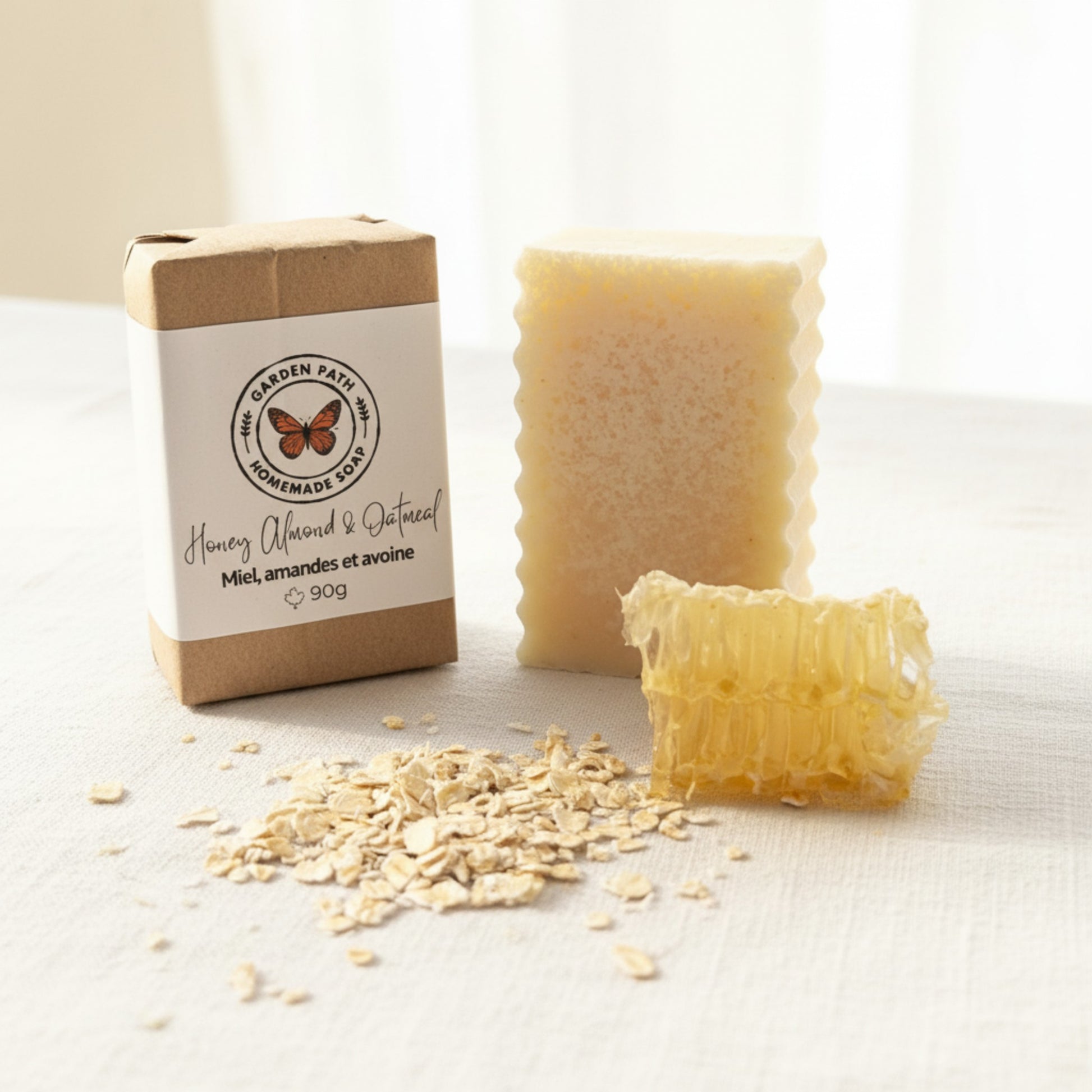 All natural honey almond oatmeal soap bar — small batch handmade soap gift for women, soothing exfoliating soap Canada
