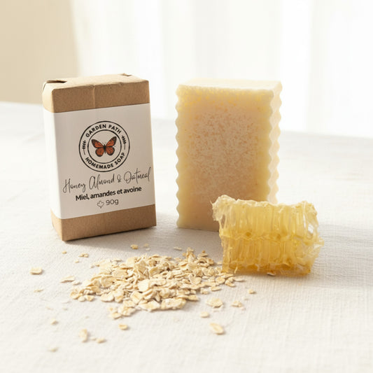 All natural honey almond oatmeal soap bar — small batch handmade soap gift for women, soothing exfoliating soap Canada