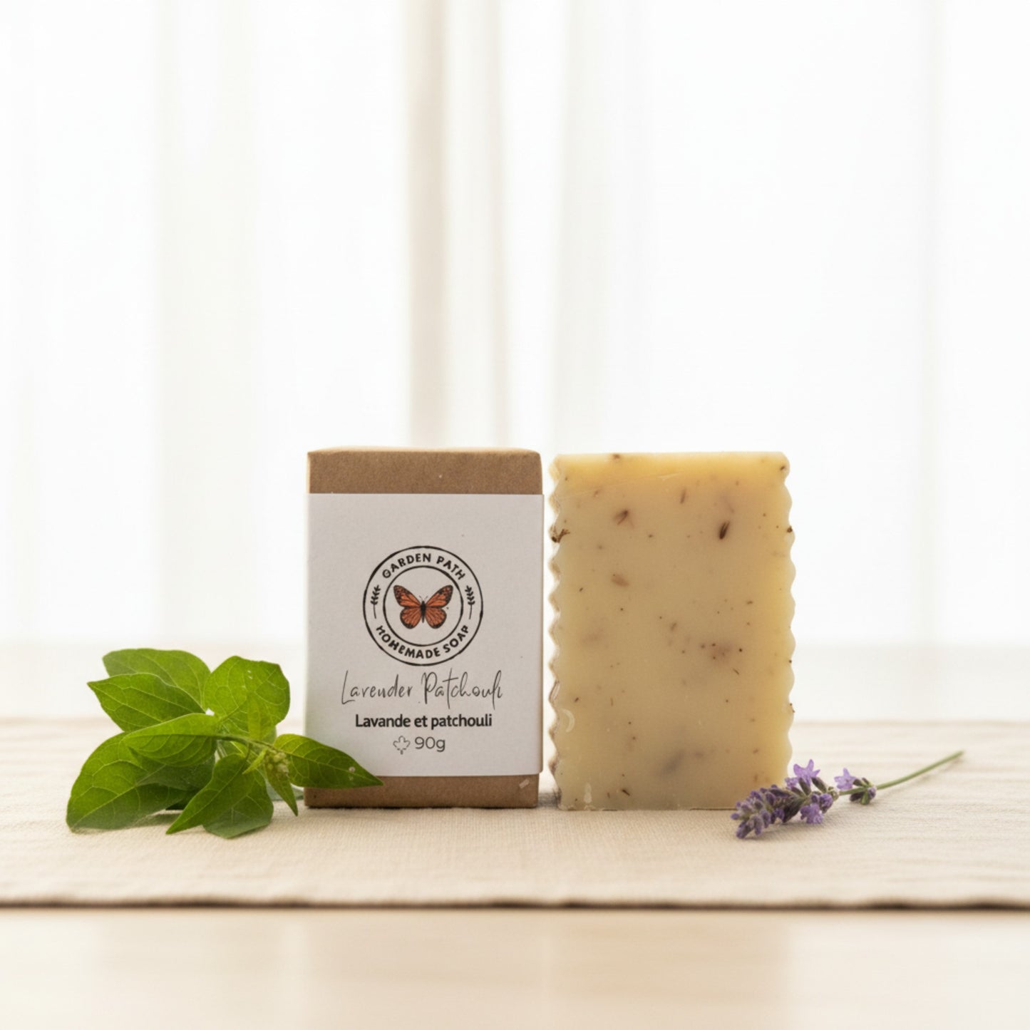 All natural lavender patchouli soap bar with essential oils — small batch handmade soap gift for women, artisan soap Canada