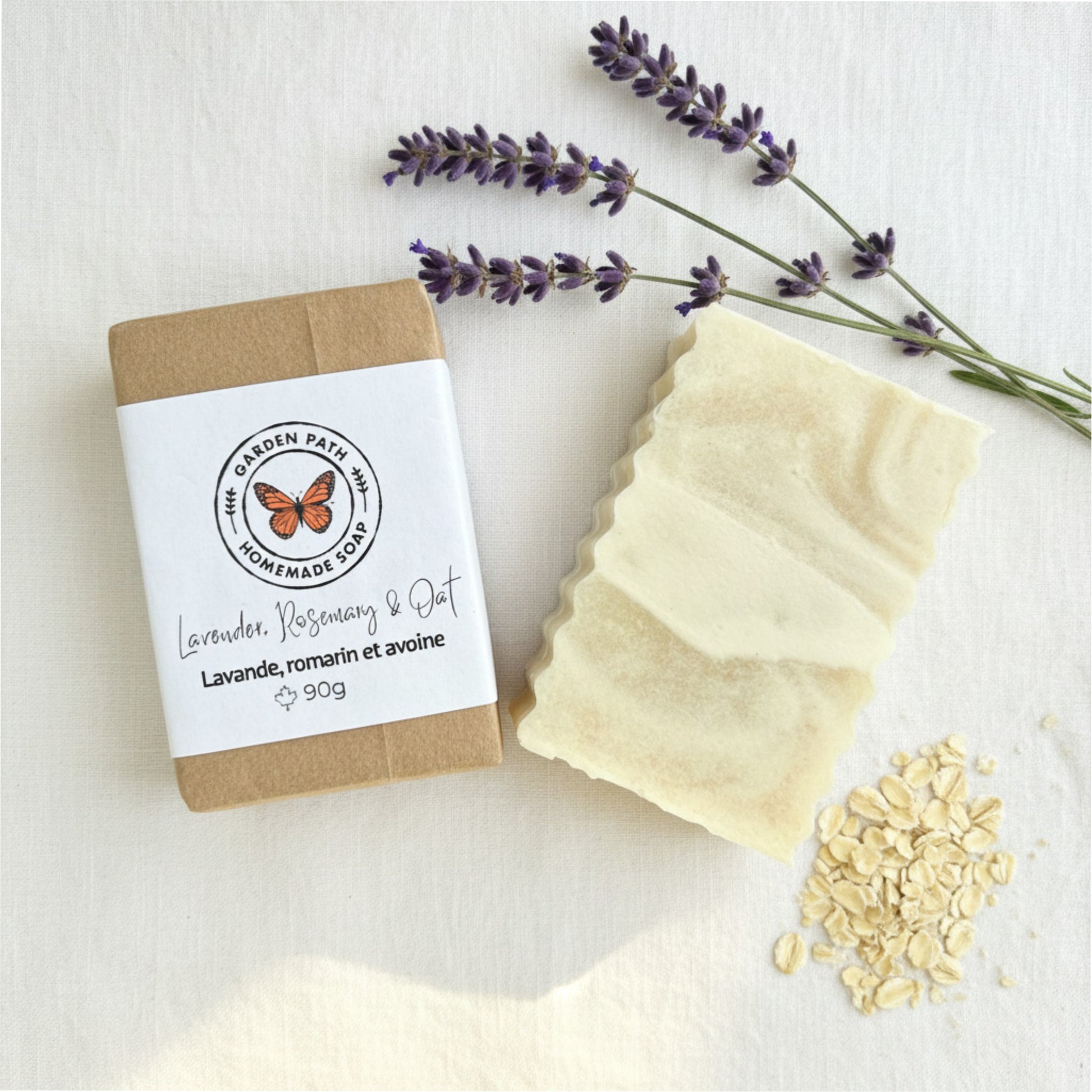 All natural lavender rosemary oatmeal exfoliating soap bar — small batch handmade soap gift for women, artisan soap Canada