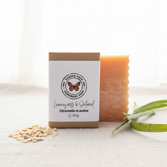 All natural lemongrass oatmeal exfoliating soap bar — small batch handmade soap gift for women, artisan soap Canada