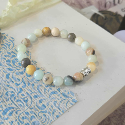 Flower Amazonite gemstone bead bracelet — harmony and balance crystal bracelet handcrafted in Canada