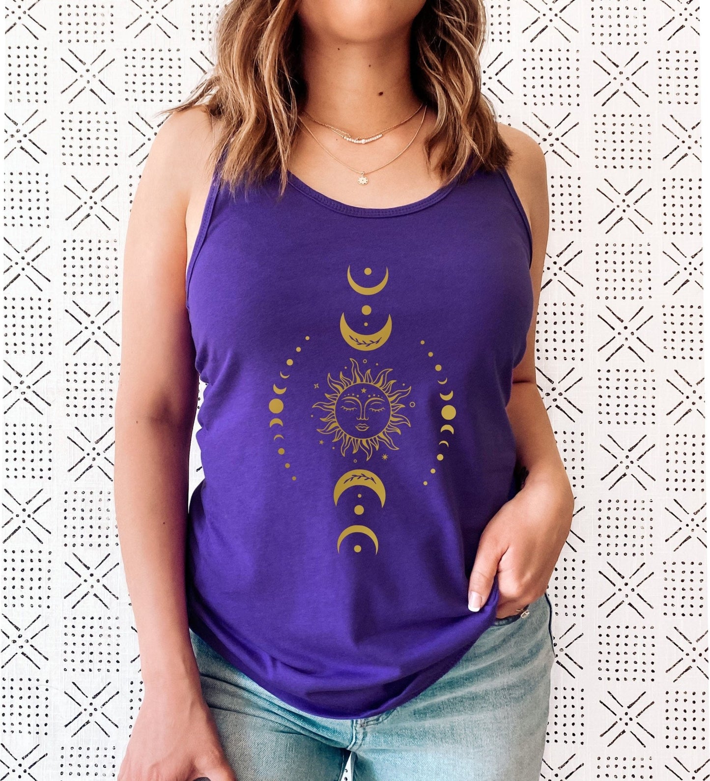 Gold Sun and Moon Phases Tank Top - Best Life Apparel