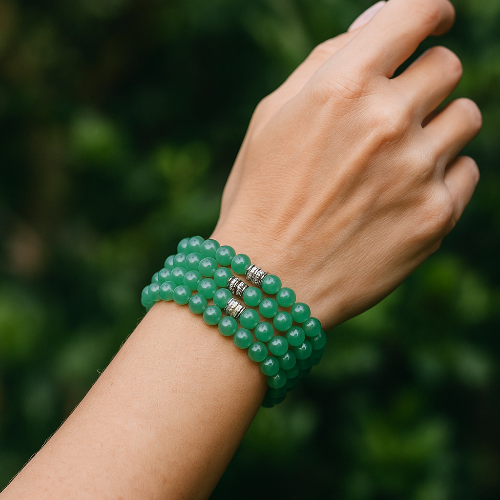 Green Aventurine gemstone bracelet stack — crystal bracelets for luck and abundance, women's bracelet se
