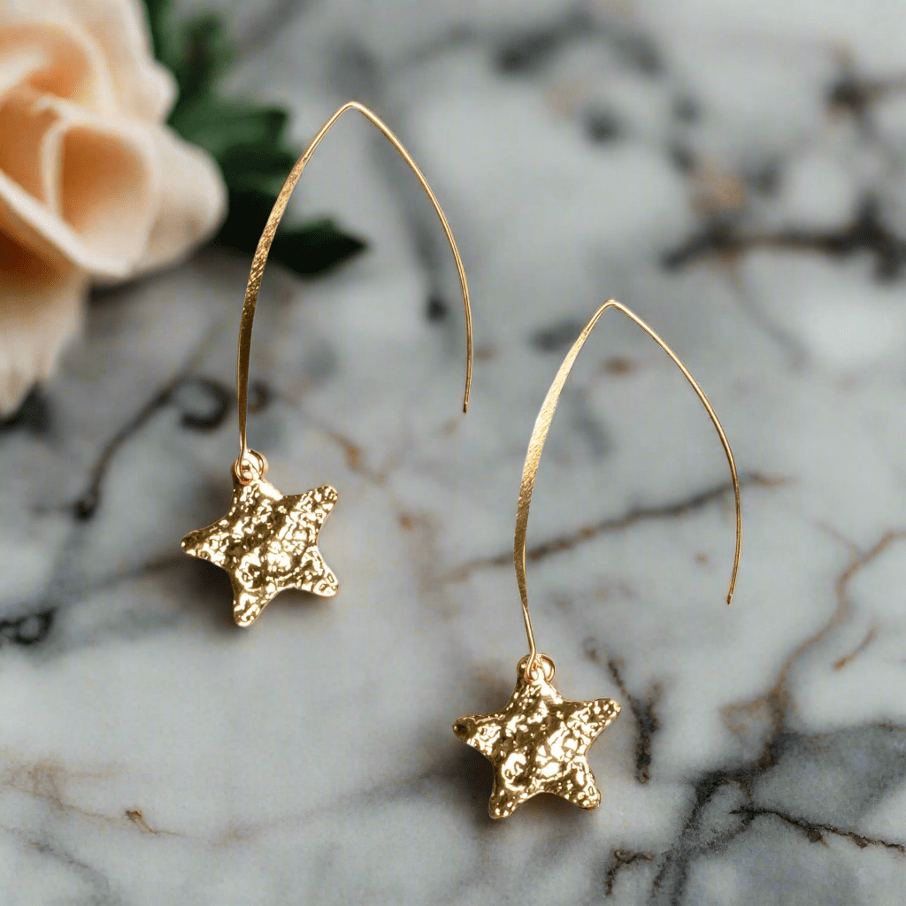 Hammered Star Drop Earring - Gold Plate - Best Life Apparel