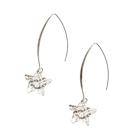 Hammered Star Drop Earrings - Silver Plate - Best Life Apparel