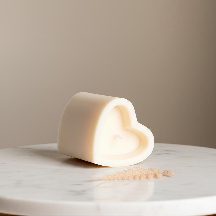 Cream ivory heart shaped soy pillar candle sculptural wax — Estelle Studio artisan love candle, decorative home accent candle Canada