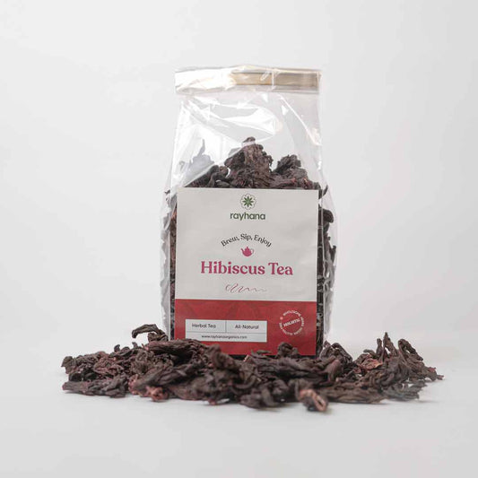 Tart and vibrant hibiscus flower herbal tea — whole dried blossoms for heart health and vitamin C