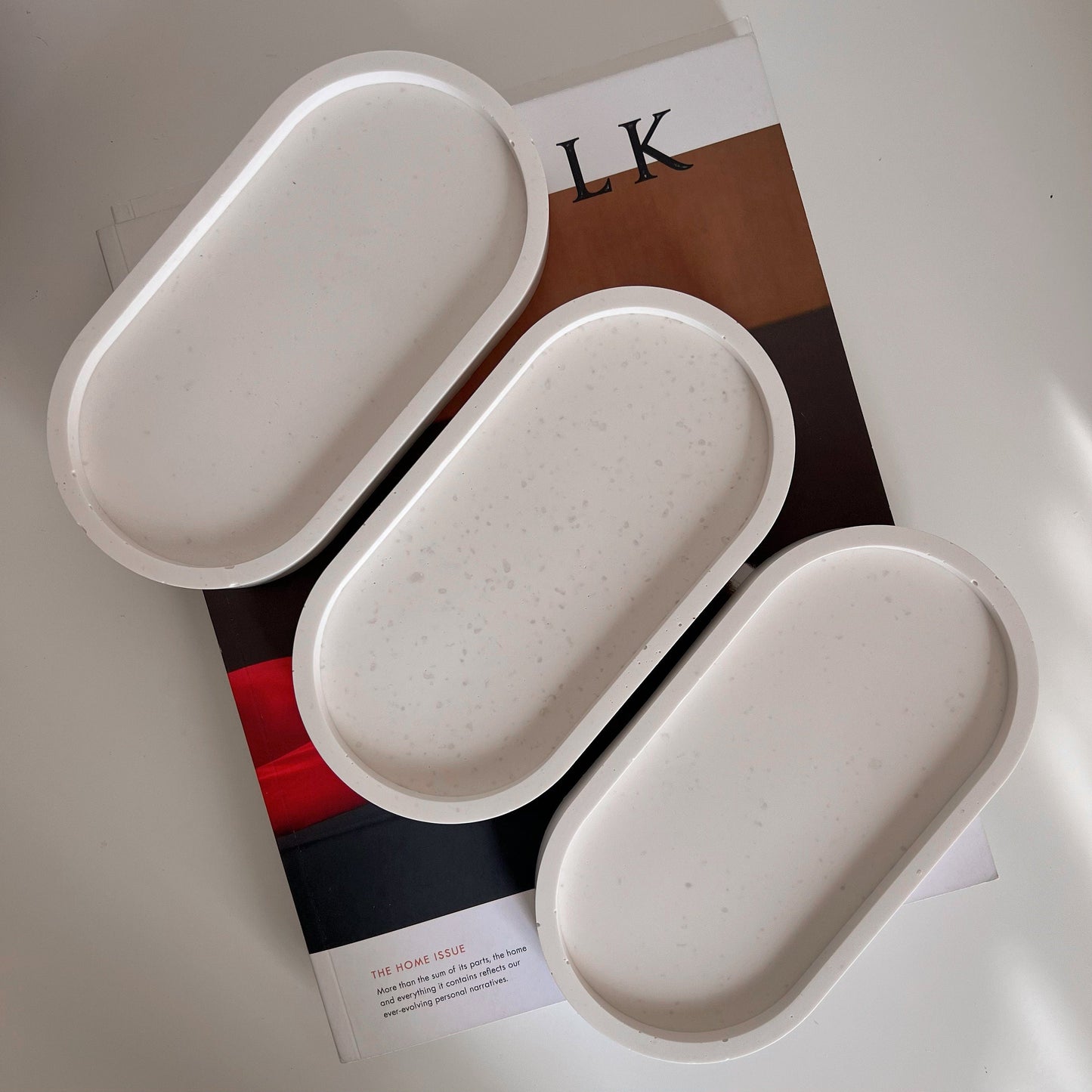 Handmade oval jesmonite tray top view