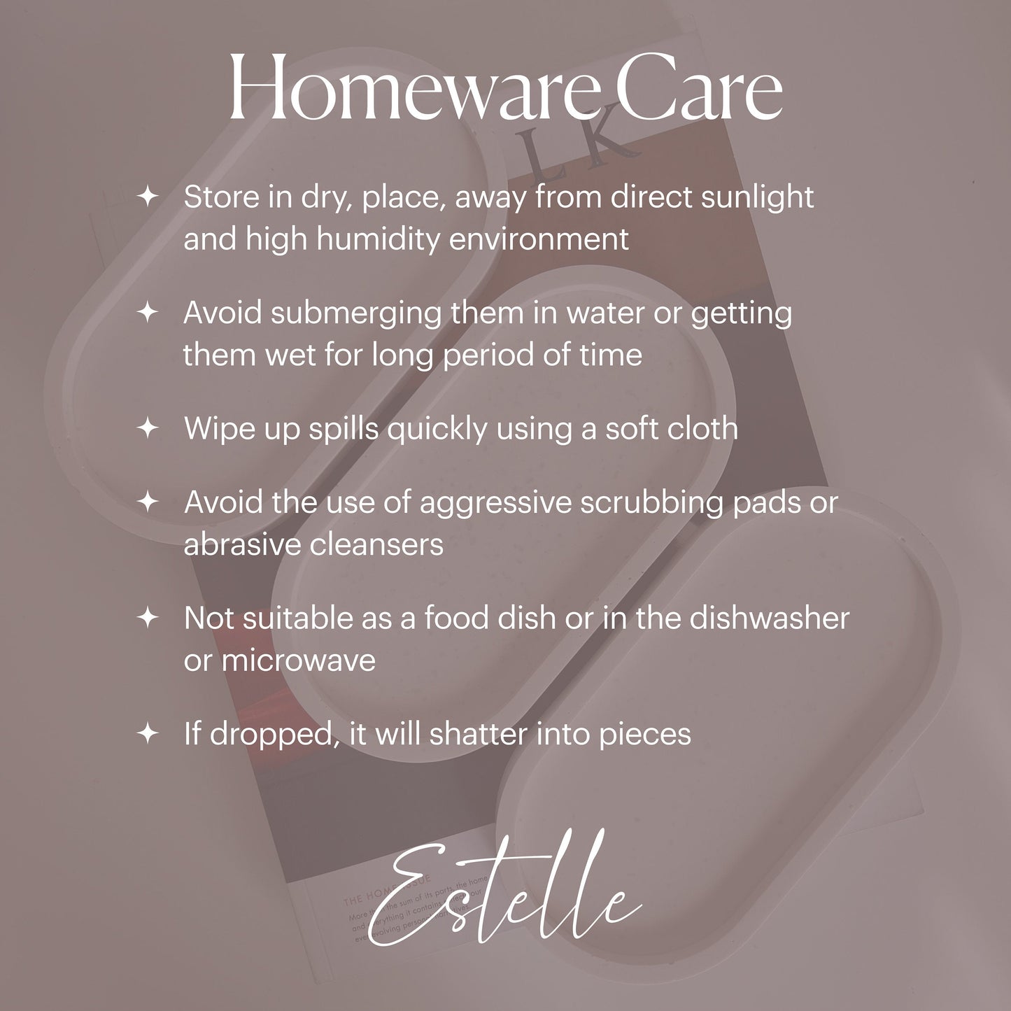 Homeware care instructions for a product with 'Estelle' branding.