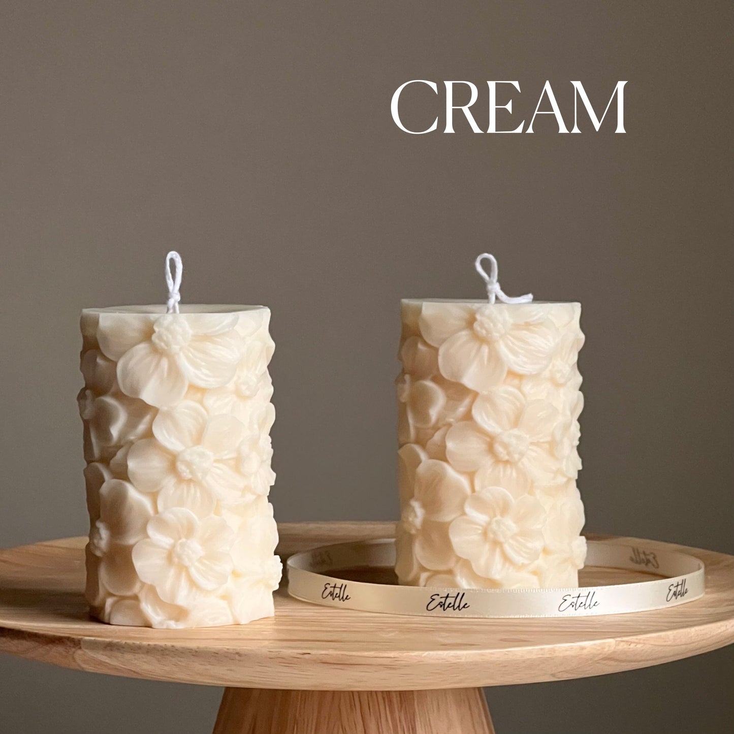 Sakura soy wax pillar candle in cream
