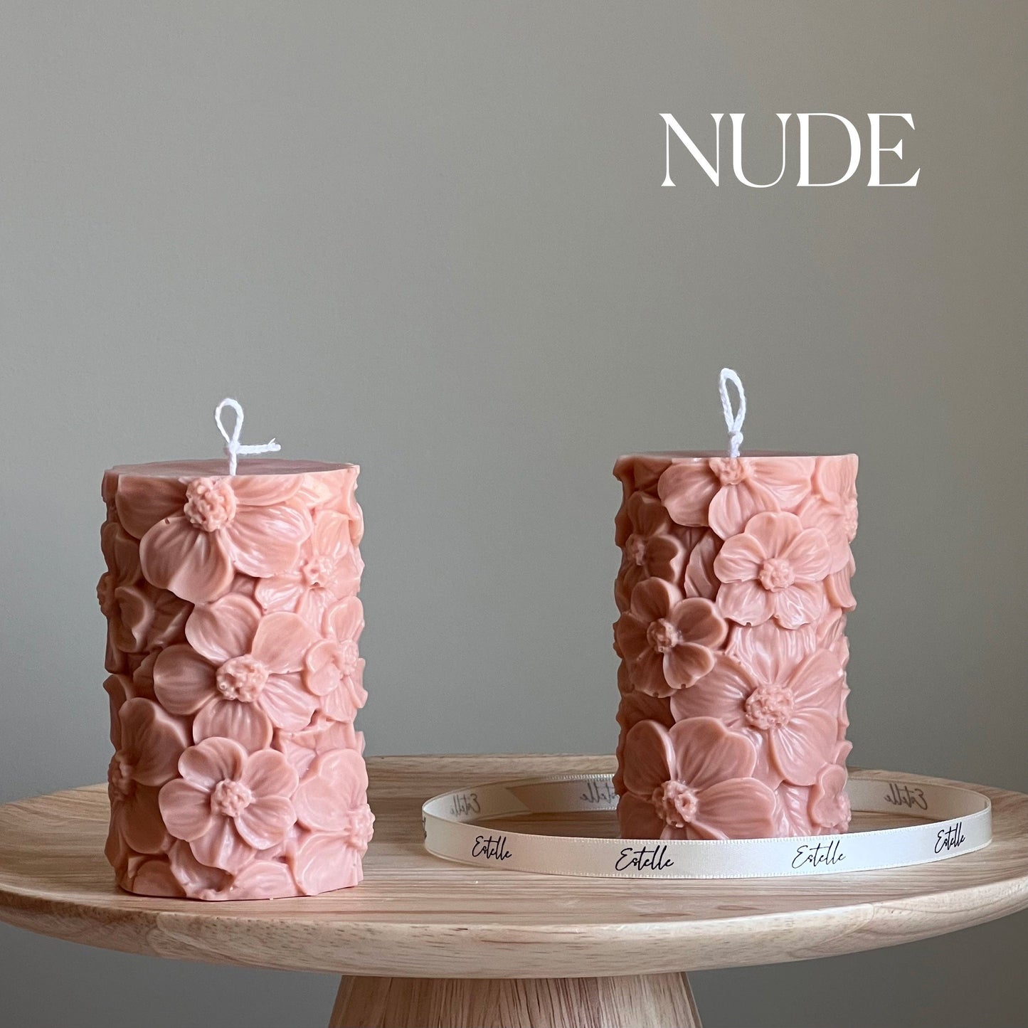 Sakura soy wax pillar candle in nude